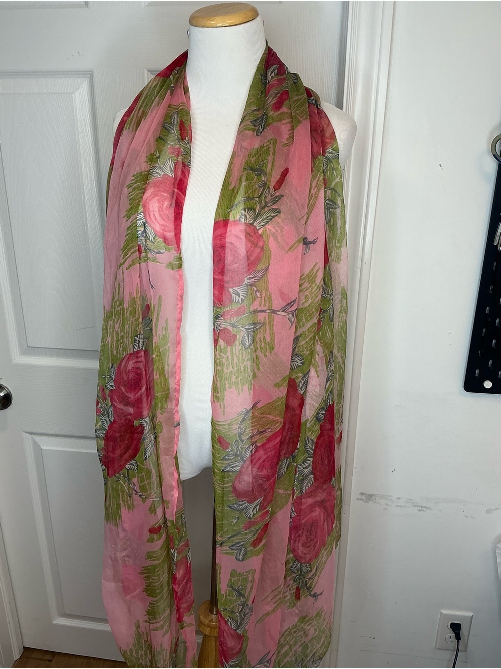 2053 - Lightweight Pink & Olive Floral Scarf - Picture 2 of 5